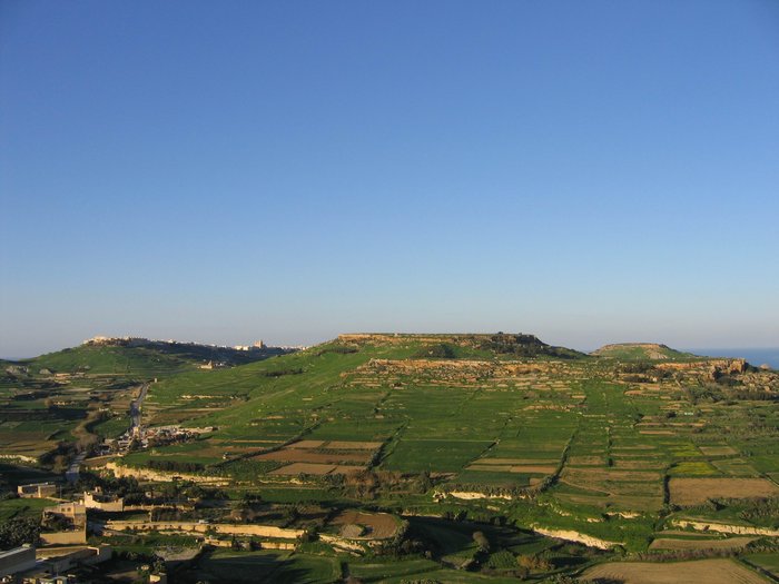 A typical relief of Gozo. Hills with table-like tops. A view from the citadel to the north. 