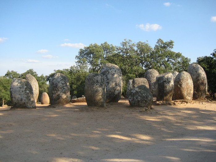 A group of menhirs Almendres (near Evora) in Portugal