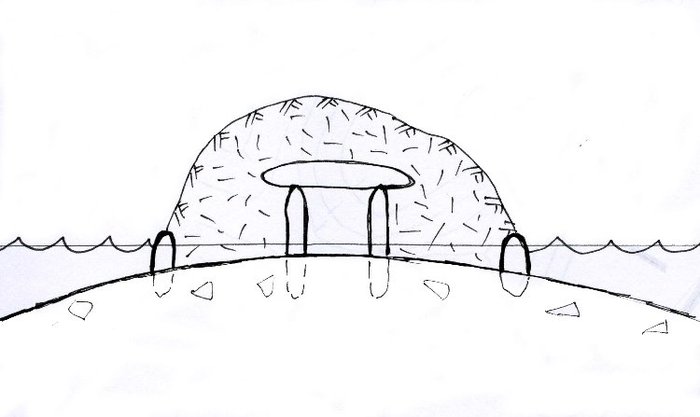 a dolmen with a cover during the flooding